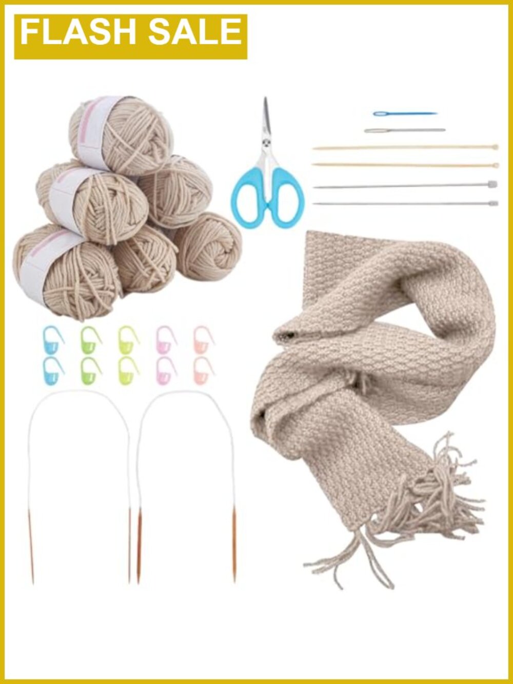 WEBEEDY Scarf Knitting Kit Complete Starter Set with Yarn Knit Needles for